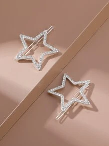 2pcs Rhinestone Star Hair Clip Street Y2k, Head Accessories, Party, Hair Accessories For Women - Silver - View 3