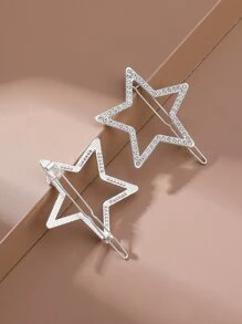 2pcs Rhinestone Star Hair Clip Street Y2k, Head Accessories, Party, Hair Accessories For Women - Silver - View 6