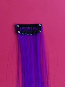 ROMWE Grunge Punk 5pcs Clip In Long Straight Synthetic Hair Extension - Purple - View 4