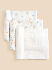 Set de 3 mantas de envolver transpirables con estampado de osos y nubes, certificadas Oeko-Tex, para bebés