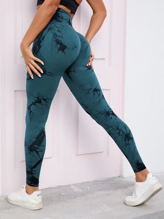 Leggings sportivi senza cuciture, elasticizzati e con effetto tie-dye, vita alta, modellanti, senza cuciture, leggings a vita alta e aderenti per donne, tessuto morbido e resiliente, traspirante, con elasticità a 4 vie, adatti per corsa, ciclismo, yoga, pickleball, esercizio e uso casual