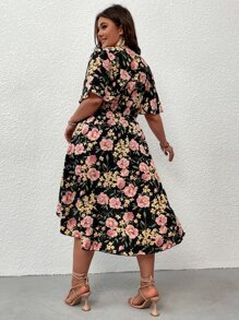 SHEIN Swim Curve Plus Floral Print Tie Front Kimono - Multicolor - View 2