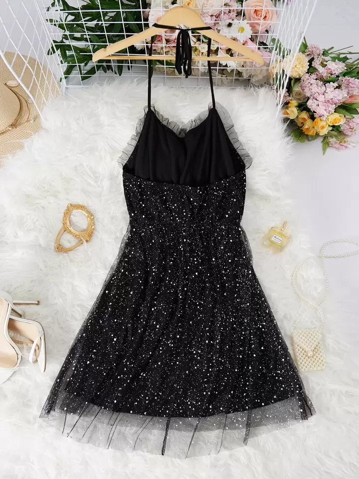 rhinestone mesh overlay dress Maret