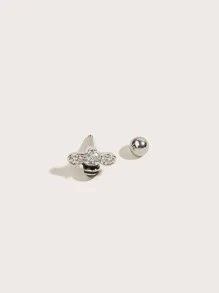 1pc Rhinestone Bee Decor Stud Earring - Silver - View 2