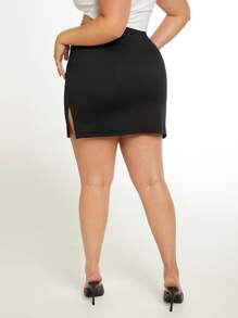 SHEIN Essnce Plus High Waist Split Thigh Skirt - Black - View 2