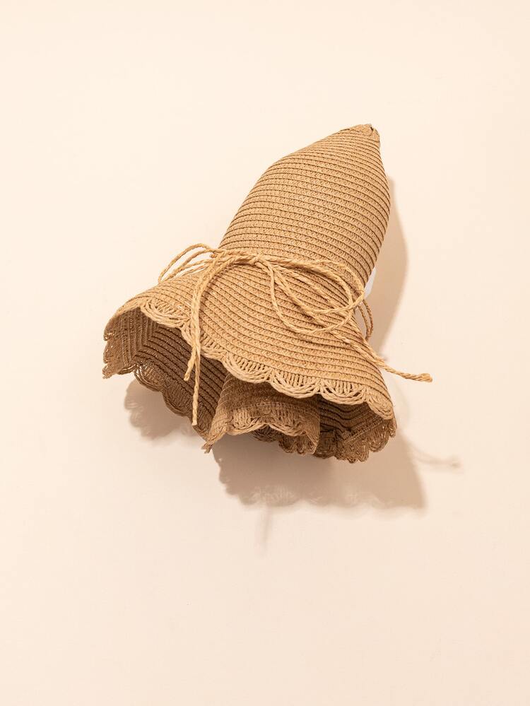 蝶々結びデコレーション 麦わら帽子 - カーキ - 見る 3