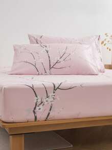 3pcs/set Flower Print Fitted Sheet Set Without Filler, Modern Flower & Branch Print Fitted Sheet Set For Bedroom - Multicolor - View 4