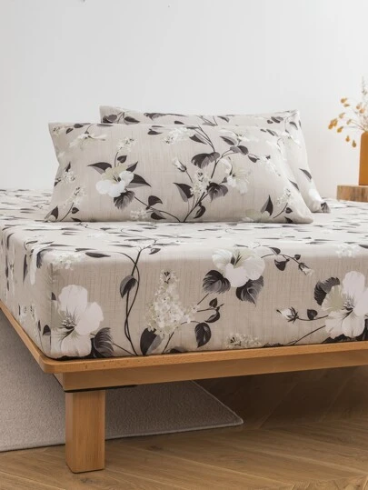 2/3 件套柔软床上用品套装 - 花卉图案床单套装，包含 1/2 个枕套和 1 个床垫保护套（30 厘米/12 英寸深），现代风格床垫罩或床垫垫，适用于所有床型，包括单人床、双人床、大号床、特大号床、单人床和双人床。