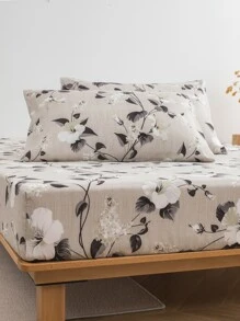 2/3 Pcs Soft Fitted Sheet Sets - Floral Sheet Set 1/2 Pillowcase And 1 Mattress Protector (30cm / 12in Deep) Modern Mattress Cover Or Bed Pad Pillow Cover For All Bed Sizes Twin Full Queen King Single Double Bedding Set