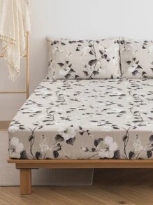 2/3 Pcs Soft Fitted Sheet Sets - Floral Sheet Set 1/2 Pillowcase And 1 Mattress Protector (30cm / 12in Deep) Modern Mattress Cover Or Bed Pad Pillow Cover For All Bed Sizes Twin Full Queen King Single Double Bedding Set