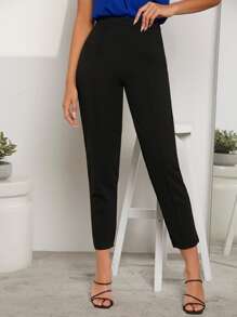 SHEIN Frenchy Solid High Waist Trousers - Black - View 1