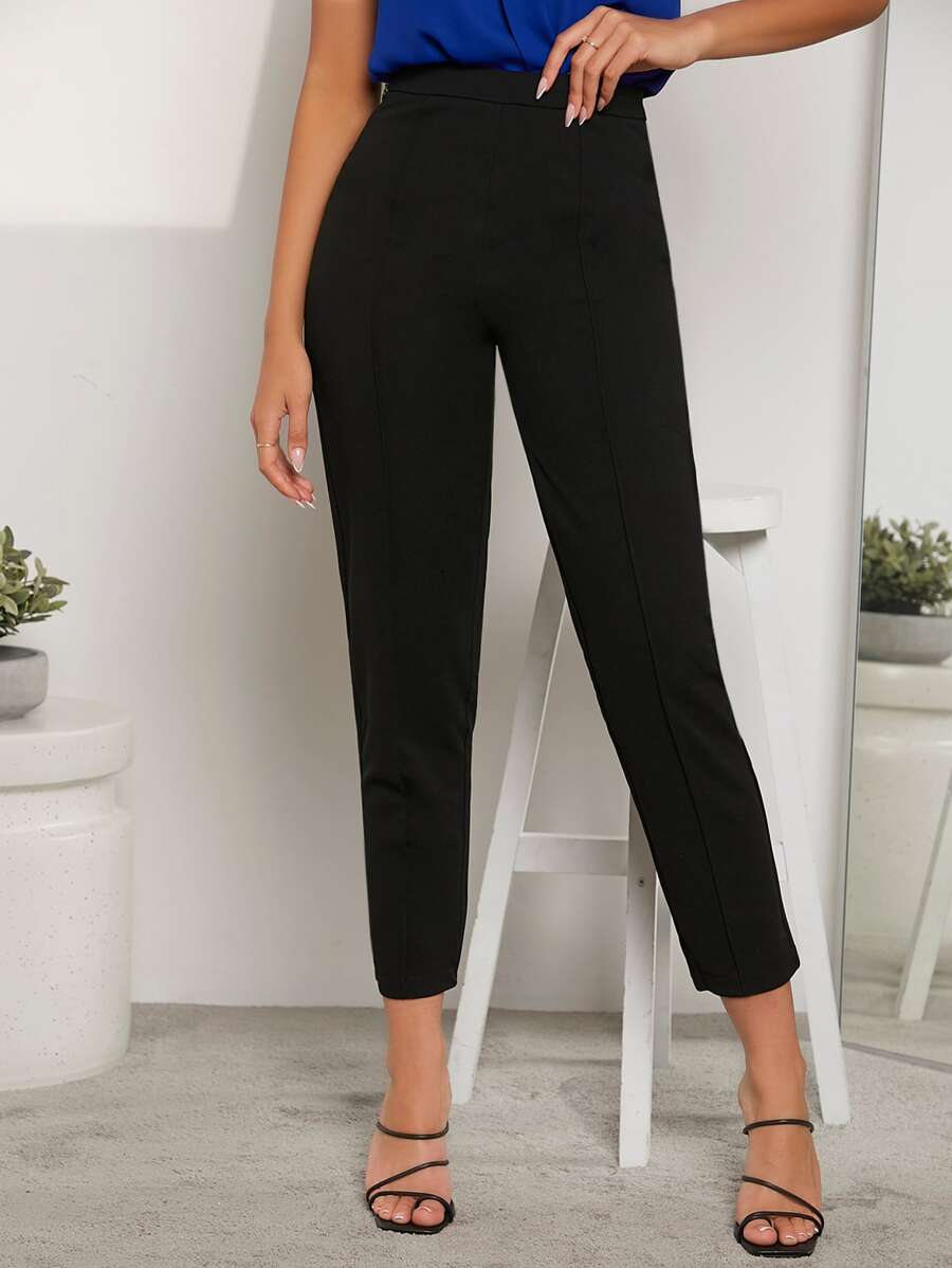 SHEIN Frenchy Solid High Waist Trousers - Black - View 1