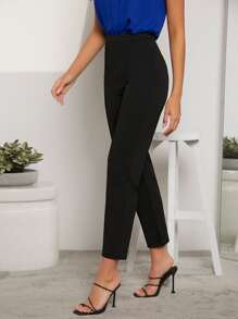 SHEIN Frenchy Solid High Waist Trousers - Black - View 5