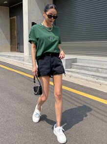 DAZY 蝴蝶刺绣落肩T恤超大T恤