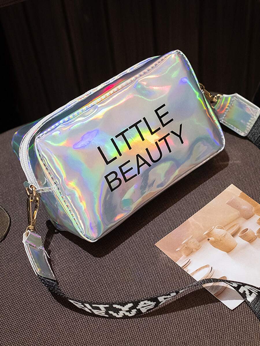 Yogodlns Mini Holographic Letter Graphic Square Bag - Silver - View 1