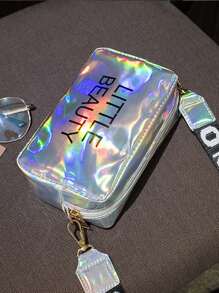 Yogodlns Mini Holographic Letter Graphic Square Bag - Silver - View 3