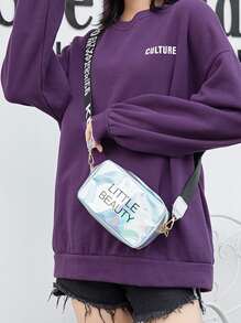 Yogodlns Mini Holographic Letter Graphic Square Bag - Silver - View 7