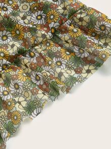 Goldendazeillustration Floral Print Ruffle Hem Puff Sleeve Cover Up - Multicolor - View 3