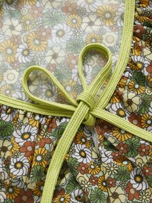 Goldendazeillustration Floral Print Ruffle Hem Puff Sleeve Cover Up - Multicolor - View 4