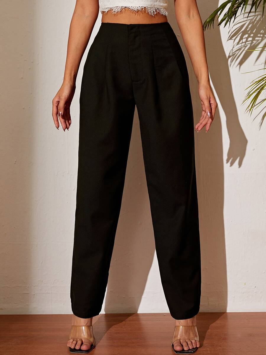 SHEIN PETITE High Waist Suit Trousers - Black - View 1