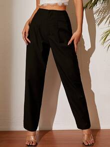SHEIN PETITE High Waist Suit Trousers - Black - View 3