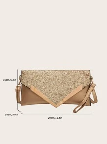 Lightweight,Business Casual Glitter Decor Flap Square Bag With Wristlet Evening Bag,Dinner Bag Glamorous,Elegant,Exquisite,Quiet Luxury Rhinestone For Party Girl,Woman,Bride Perfect For Party,Dinner/Banquet,For - Gold - View 3