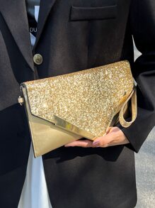 Lightweight,Business Casual Glitter Decor Flap Square Bag With Wristlet Evening Bag,Dinner Bag Glamorous,Elegant,Exquisite,Quiet Luxury Rhinestone For Party Girl,Woman,Bride Perfect For Party,Dinner/Banquet,For - Gold - View 7