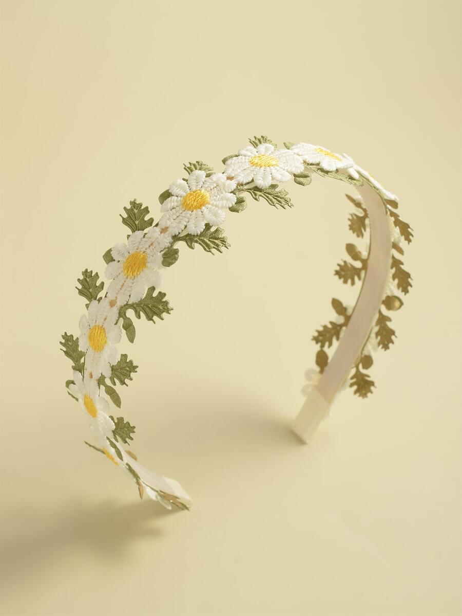 1pc Minimalist Small Daisy Flower With Leaves Hair Hoop, Casual For Everyday Wear - White - View 1