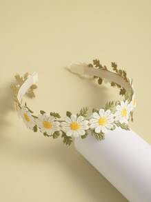 1pc Minimalist Small Daisy Flower With Leaves Hair Hoop, Casual For Everyday Wear - White - View 2