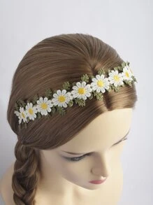 1pc Minimalist Small Daisy Flower With Leaves Hair Hoop, Casual For Everyday Wear - White - View 4