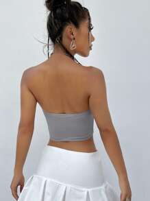 SHEIN ICON Pearls Beaded Cut Out Crop Tube Top - Grey - View 2