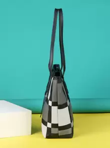 格子圖案單肩手提包帶袋飾女式手提包，單肩包錢包頂部提手流浪漢手提包，大容量錢包挎包時尚手提包學校禮物，復古斜挎錢包旅行背包 - 彩色 - 查看 6