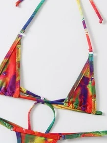 SHEIN Swim Summer Beach Allover Print Micro Triangle Bikini - Multicolor - View 3