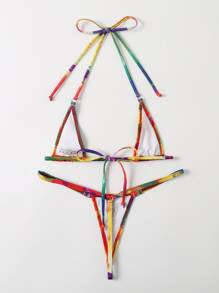 SHEIN Swim Summer Beach Allover Print Micro Triangle Bikini - Multicolor - View 7