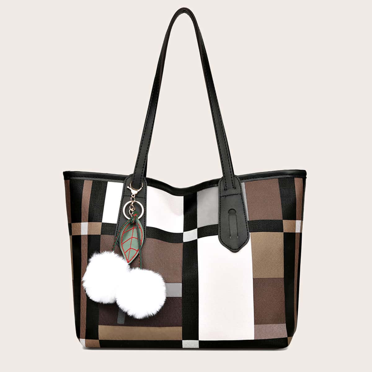 Plaid Pattern Shoulder Tote Bag With Bag Charm Handbags for Women, Shoulder Tote Bag Purse Top Handle Hobo Handbag, Large Capacity Purse Satchel Fashionable Tote Bag School Gift, Retro Crossbody Purse Hiking Back pack Travel Bags