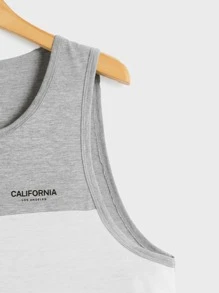 GENTILAND Men Letter Graphic Colourblock Tank Top - Dark Green - View 3