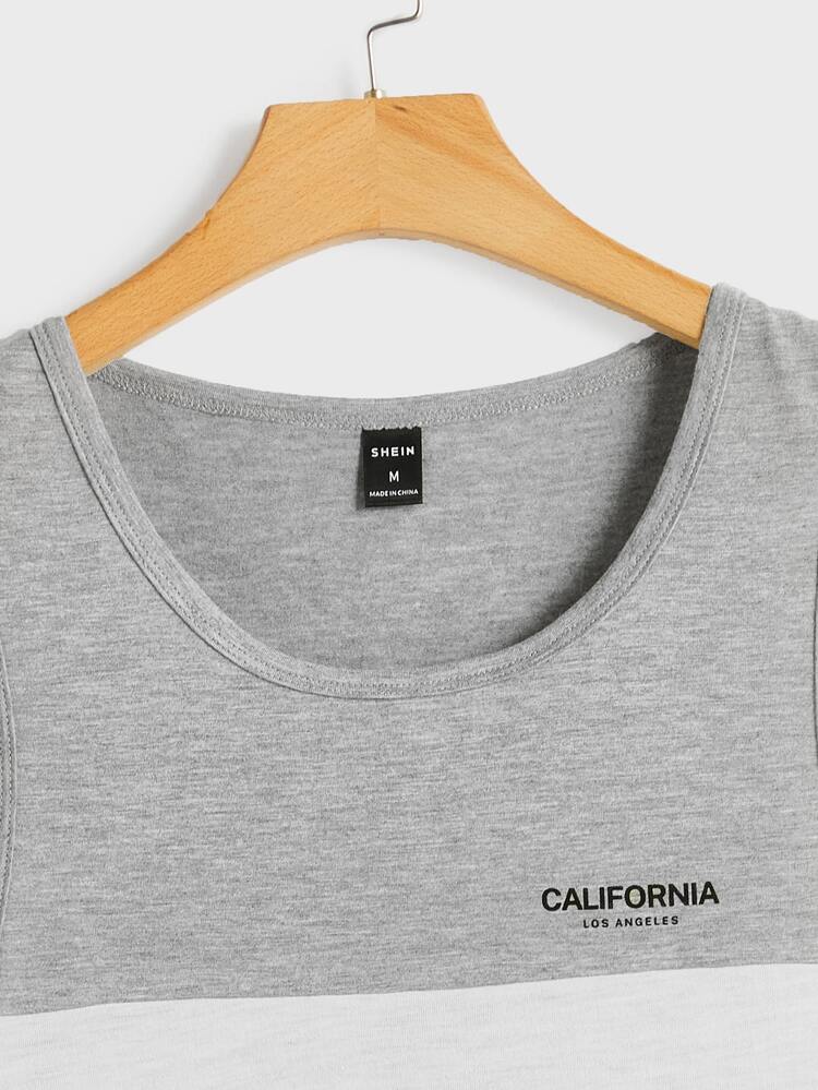 GENTILAND 男士字母圖案撞色背心上衣 - 墨綠色 - 查看 4