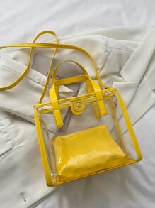 Bolsa cuadrada transparente con diseño de parche de letra con bolsa interior - Amarillo - Ver 2