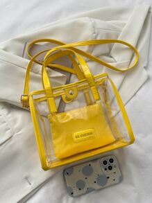 Bolsa cuadrada transparente con diseño de parche de letra con bolsa interior - Amarillo - Ver 4