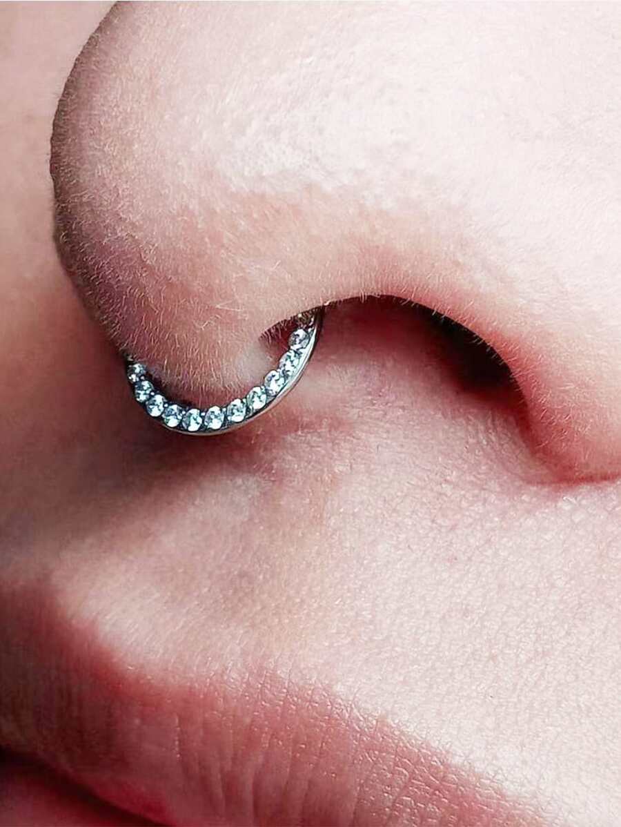 1 chiếc khuyên tai và khuyên mũi bằng đá Cubic Zirconia mặt trước - Bạc - Xem 1