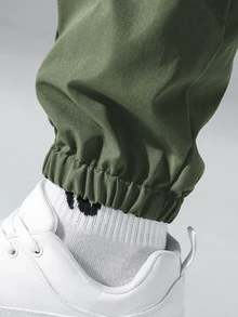 Manfinity Hypemode Men Flap Pocket Side Drawstring Waist Pants - Army Green - View 3