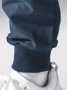 Manfinity Hypemode Hombres Pantalones cargo con diseño de cremallera con bolsillo lateral con solapa de cintura con cordón - Azul Marino - Ver 3
