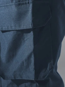 Manfinity Hypemode Hombres Pantalones cargo con diseño de cremallera con bolsillo lateral con solapa de cintura con cordón - Azul Marino - Ver 4