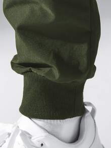 Manfinity Hypemode Men Zip Detail Flap Pocket Side Drawstring Waist Cargo Trousers - Army Green - View 3