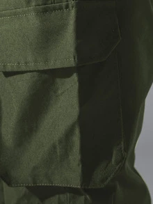 Manfinity Hypemode Men Zip Detail Flap Pocket Side Drawstring Waist Cargo Trousers - Army Green - View 4