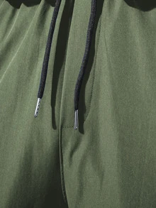 Manfinity Hypemode Men Flap Pocket Side Drawstring Waist Pants - Army Green - View 5