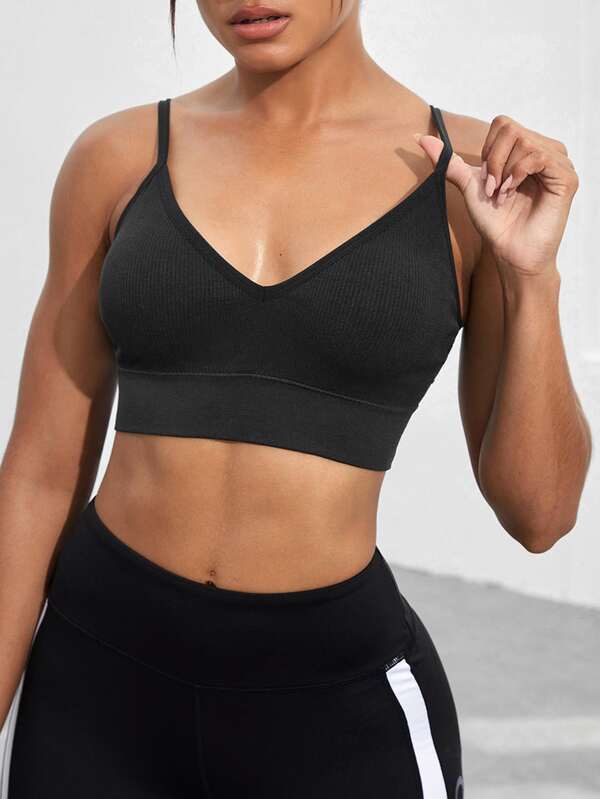 Open Back Ribbed Knit Sports Bra SHEIN USA