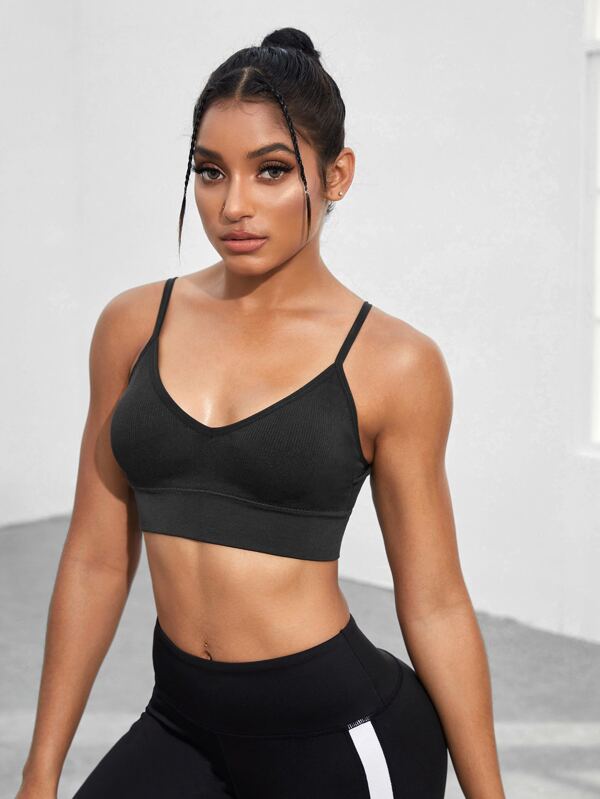 Open Back Ribbed Knit Sports Bra SHEIN USA