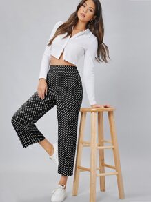 Muchica 女士休闲通勤波点印花裤 - 黑與白 - 查看 5