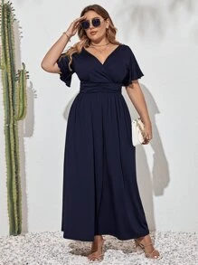 Modelyn Plus Butterfly Sleeve Ruched Dress - Navy Blue - View 5